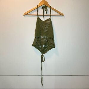 Tra Vida 100% Cotton Hand Crochet Boho Halter High Neck Lined Tie Back Crop Top